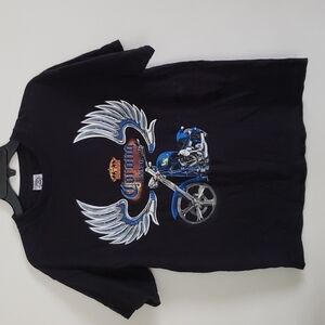 Corona graphic tee shirt, retro, black, motorcycle with wings, crown.